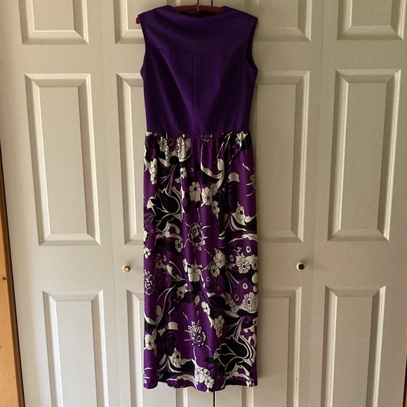 Dresses & Skirts - Vintage 70’s maxi dress women’s purple black white floral hippy boho sleeveless
